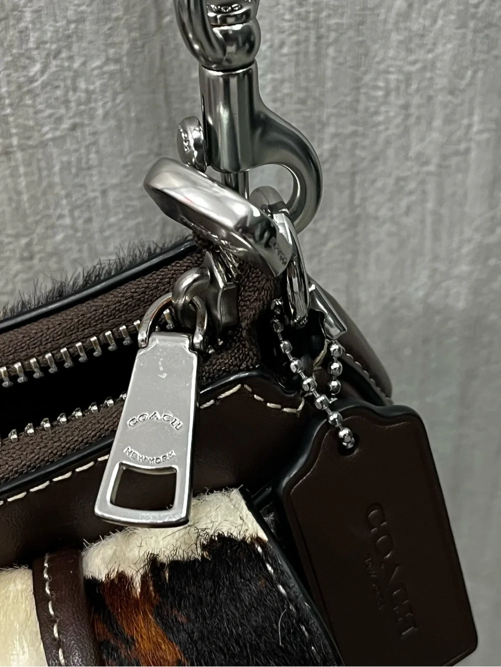 Cowhide Ashton Patch Leather Crossbody Bag in Brown and White - Picture 6 of 12